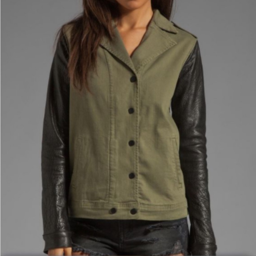 Joe’s Jeans Easy Rider Leather Jacket Army Green & Black - Size M